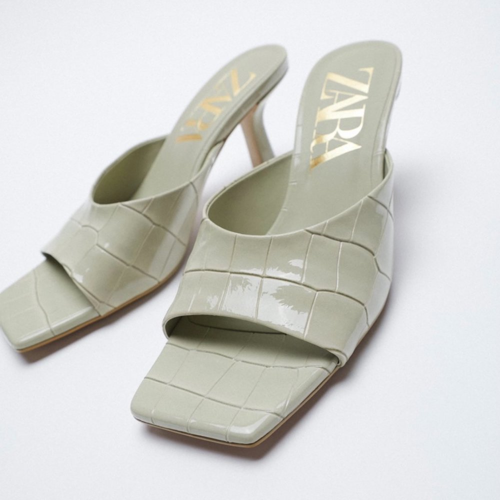 ZARA  High Heel Mules(Light Green, US 7.5/EUR 38)